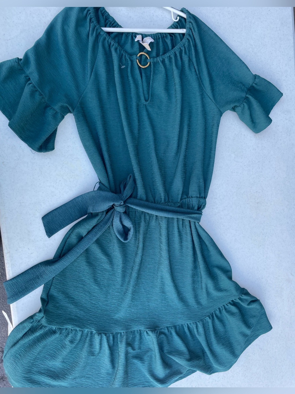 Michael Kors Teal Green Ruffle Hem Belted Dress
